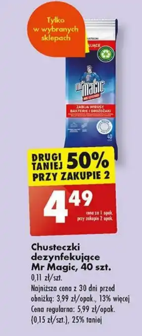 Biedronka Chusteczki dezynfekujące Mr Magic, 40 szt. oferta