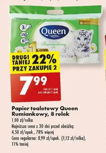 Biedronka Papier toaletowy Queen Rumiankowy, 8 rolek oferta