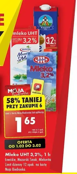 Biedronka Mleko UHT 3,2%, 1 l oferta