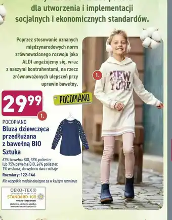 ALDI Bluza dziewczęca przedłużana z bawełną BIO Sztuka oferta