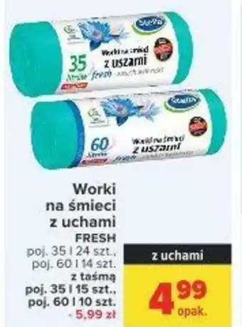 Carrefour Worki na śmieci z uchami Fresh poj. 35l x24szt. lub poj. 60lx14szt. oferta