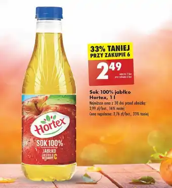 Biedronka Sok 100% jabłko Hortex, 1 l oferta