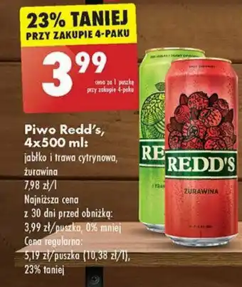 Biedronka Piwo Redd's, 4x500 ml oferta
