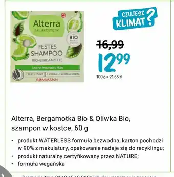 Rossmann Alterra, Bergamotka Bio & Oliwka Bio, szampon w kostce, 60 g oferta