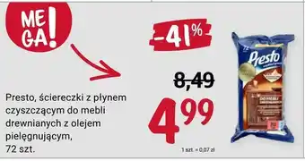 Rossmann Presto, ściereczki z płynem czyszczącym do mebli drewnianych z olejem pielęgnującym oferta