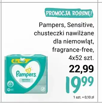 Rossmann Pampers, Sensitive, chusteczki nawilżane dla niemowląt, fragrance-free 4x52 szt. oferta