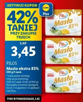 Lidl Pilos Masło ekstra 83% 299g oferta