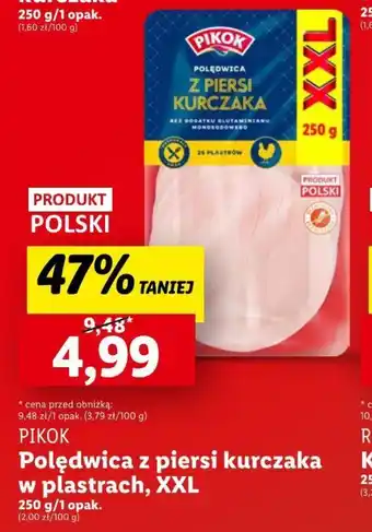 Lidl PIKOK Polędwica z piersi kurczaka w plastrach XXL 250g oferta