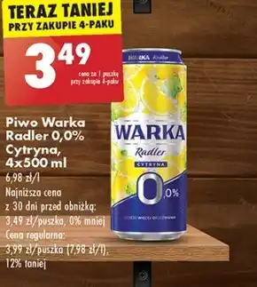 Biedronka Warka Radler Piwo bezalkoholowe cytryna 500 ml oferta