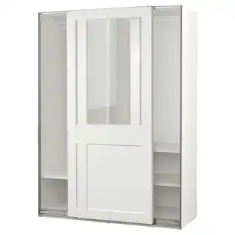IKEA Pax / grimo Szafa z przesuwanymi drzwiami, biały/szkło bezbarwne biały, 150x66x201 cm oferta