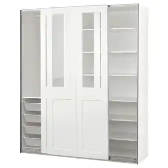 IKEA Pax / grimo Szafa z przesuwanymi drzwiami, biały/szkło bezbarwne biały, 200x66x236 cm oferta
