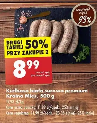 Biedronka Kiełbasa biała surowa premium Kraina Mięs, 500 g oferta