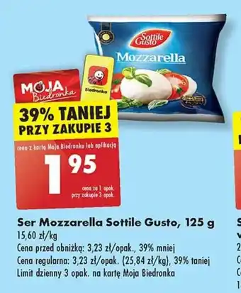 Biedronka Ser Mozzarella Sottile Gusto, 125 g oferta
