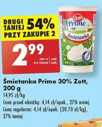 Biedronka Śmietanka Primo 30% Zott, 200 g oferta