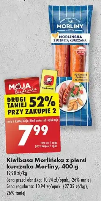 Biedronka Kiełbasa Morlińska z piersi kurczaka Morliny, 400 g oferta