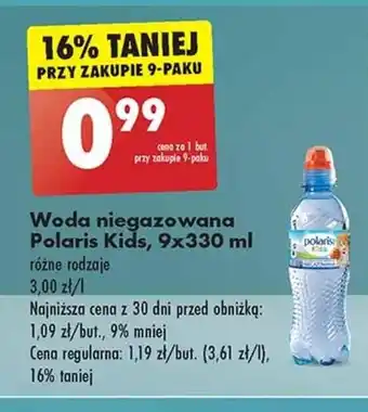 Biedronka Woda niegazowana Polaris Kids, 9 x 330 ml oferta