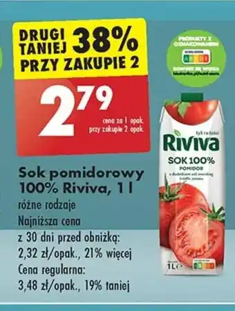 Biedronka Sok pomidorowy 100% Riviva, 1 l oferta