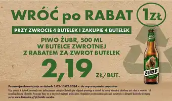 Biedronka PIWO ŻUBR, 500 ML W BUTELCE ZWROTNEJ oferta