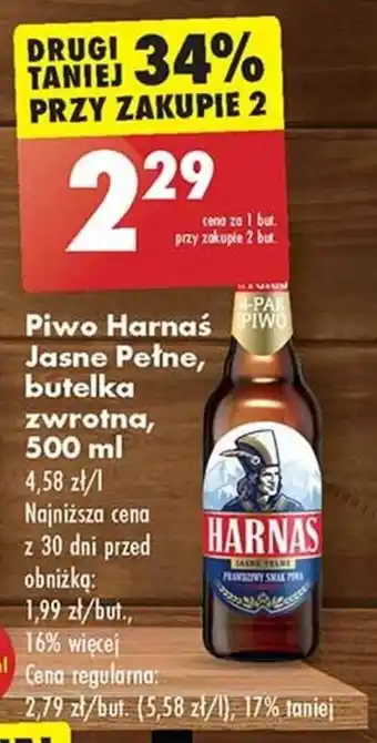Biedronka Piwo Harnas Jasne Pełne, butelka zwrotna, 500 ml oferta