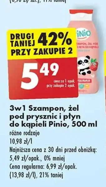 Biedronka 3w1 Szampon, żel pod prysznic i płyn do kąpieli Pinio, 500 ml oferta