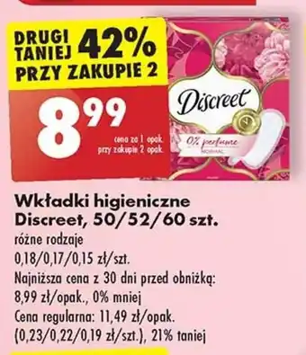 Biedronka Wkładki higieniczne Discreet, 50/52/60 szt. oferta