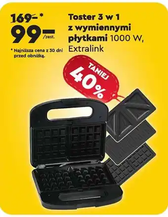 Biedronka Toster 3 w 1 z wymiennymi płytkami 1000 W, Extralink oferta