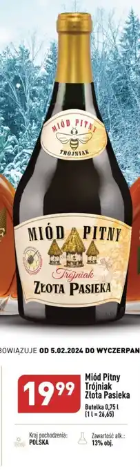 Miód Pitny Trójniak Złota Pasieka Butelka 0,75 l