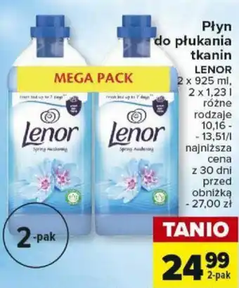 Carrefour Płyn do płukania tkanin LENOR 2 x 925 ml, 2 x 1,23l oferta