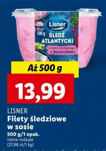 Lidl LISNER Filety śledziowe w sosie 500g oferta
