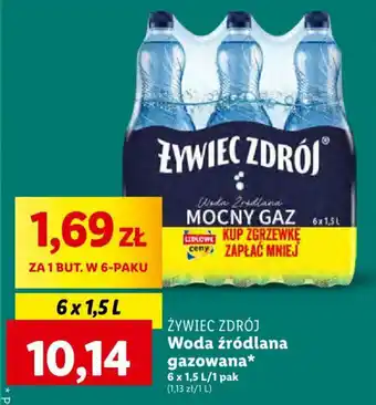 Lidl ŻYWIEC ZDRÓJ Woda źródlana gazowana 6 x 1,5 L oferta