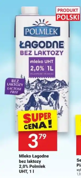 Twój Market Mleko Łagodne bez laktozy 2,0% Polmlek UHT, 1 I oferta