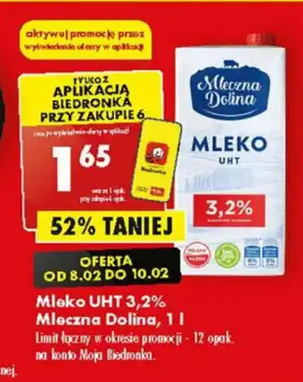 Biedronka Mleko UHT 3,2% Mleczna Dolina, 1 l oferta