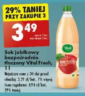 Biedronka Sok jabłkowy bezpośrednio tłoczony Vital Fresh 1l oferta