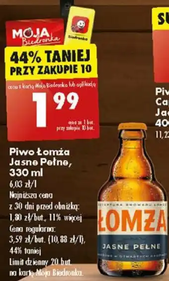 Biedronka Piwo Łomża Jasne Pełne 330 ml oferta