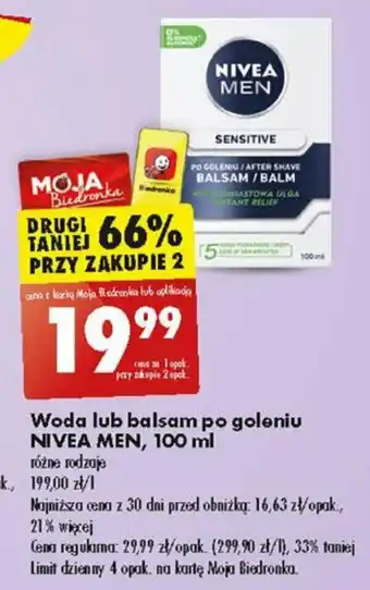 Biedronka Woda lub balsam po goleniu NIVEA MEN 100 ml oferta