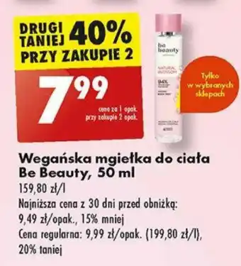 Biedronka Wegańska mgiełka do ciała Be Beauty 50 ml oferta