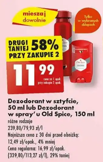 Biedronka Dezodorant w sztyfcie 50 ml lub Dezodorant w spray'u Old Spice 150 ml oferta