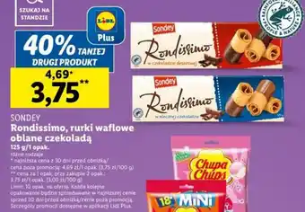 Lidl SONDEY Rondissimo rurki waflowe oblane czekoladą 125g oferta