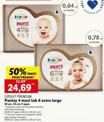 Lidl LUPILU PREMIUM Pantsy 4 maxi lub 6 extra large 32-39szt. oferta