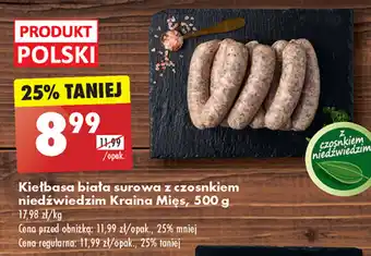 Biedronka Kiełbasa biała surowa z czosnkiem niedźwiedzim Kraina Mięs 500 g oferta