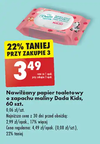 Biedronka Nawilżany papier toaletowy o zapachu maliny Dada Kids, 60 szt. oferta