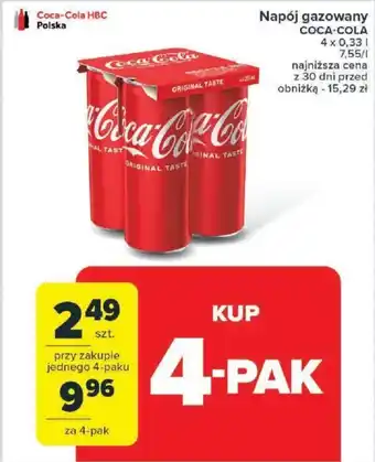 Carrefour Napój gazowany COCA-COLA 4 x 0,33 l oferta