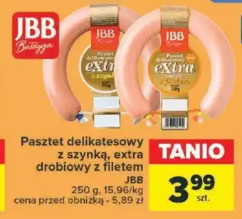 Carrefour Pasztet delikatesowy z szynką, extra drobiowy z filetem JBB 250 g oferta