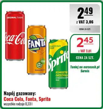 Eurocash Napój gazowany: Coca Cola, Fanta, Sprite 0,33 l oferta