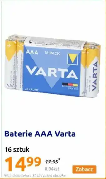 Action Baterie AAA Varta 16 szt. oferta