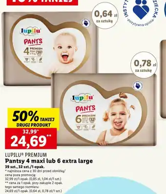 Lidl LUPILU PREMIUM Pantsy 4 maxi lub 6 extra large 39 szt., 32 szt. oferta