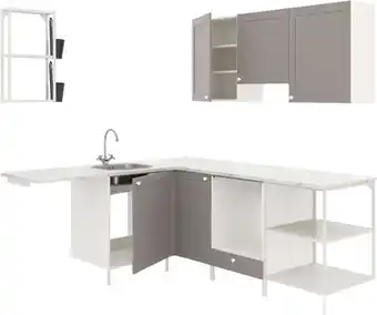 IKEA Enhet Kuchnia narożna, biały/szary rama oferta