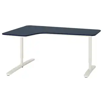 IKEA Bekant Biurko narożne, lewe, linoleum niebieski/biały, 160x110 cm oferta