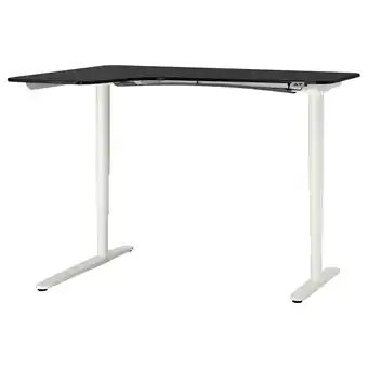 IKEA Bekant Biurko narożne lew/siedz/stoj, okl jesionowa bejcowana na czarno/biały, 160x110 cm oferta