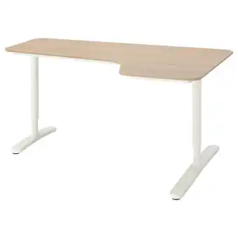 IKEA Bekant Biurko narożne, prawe, okleina dębowa bejcowana na biało/biały, 160x110 cm oferta